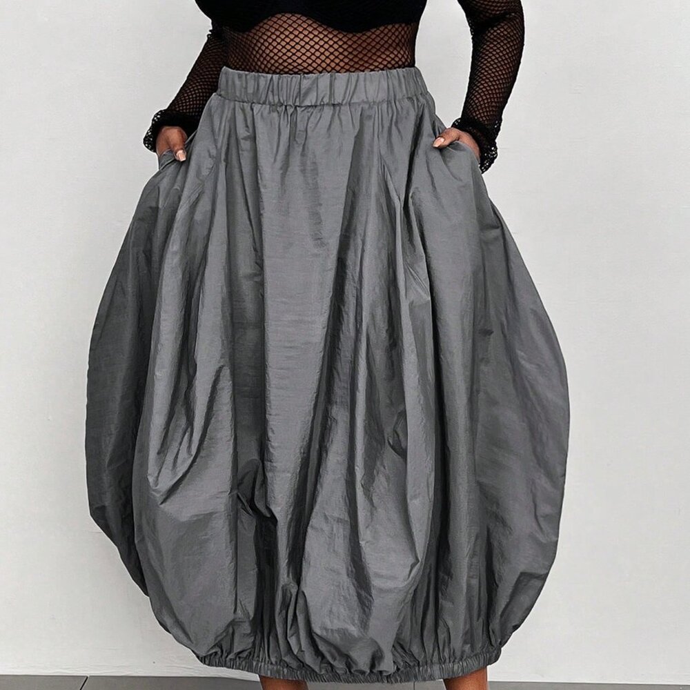 Grey Casual Women's Plus Size Minimalist Skirt - Picture 3 of 6